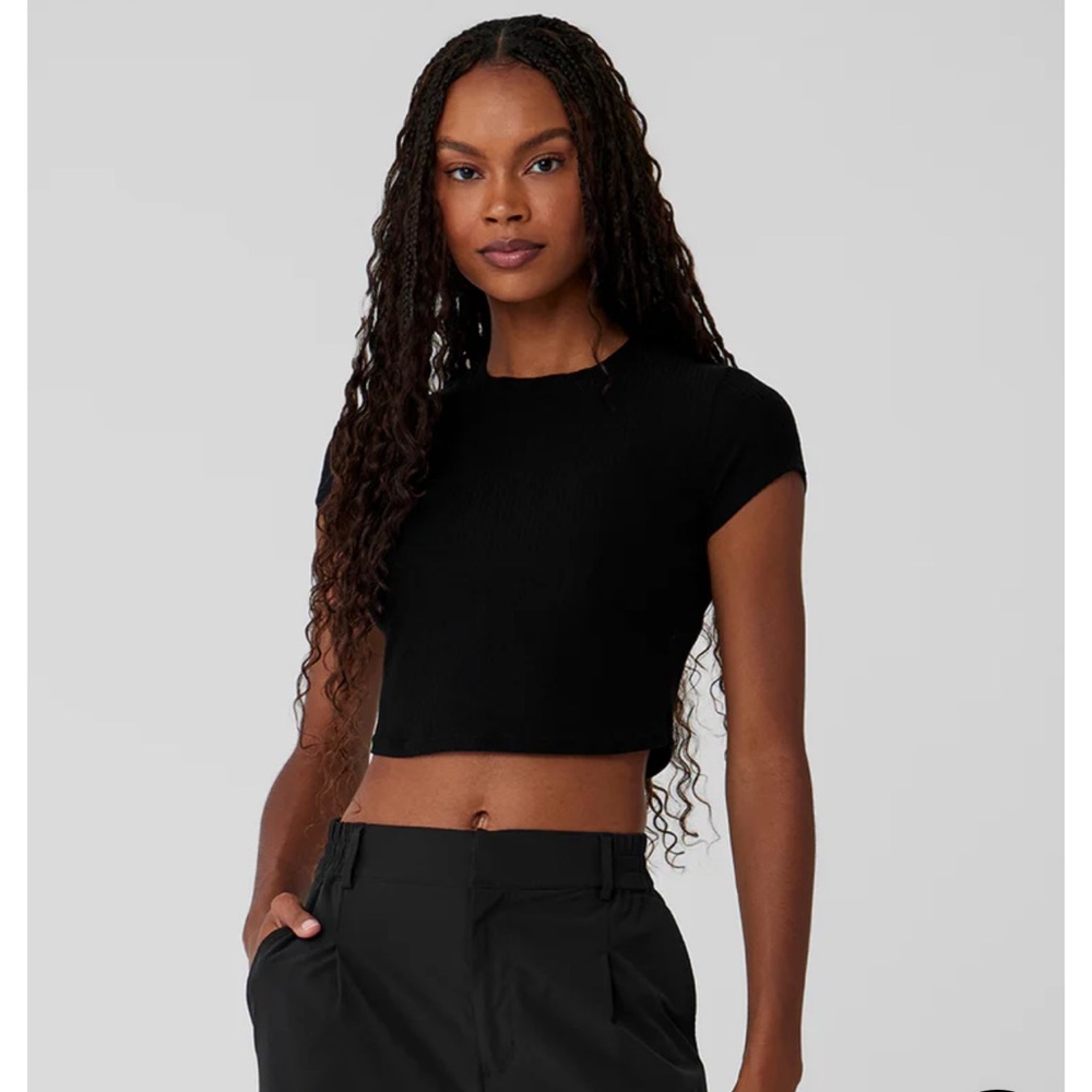 Ribbed Sea Coast Cropped Short Sleeve Tee